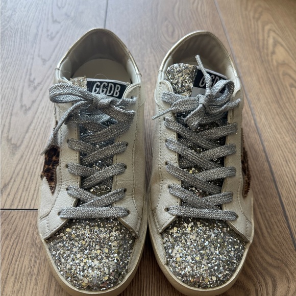 Golden Goose Silver Glitter Sneakers with Leopard Detail - Picture 3 of 9
